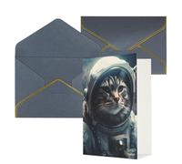 DWVTFSM Biglietto di ringraziamento con buste, biglietti di auguri per tutte le occasioni, buon compleanno, matrimonio, pensando a te, astronauta, gatto nello spazio, biglietti vuoti 10,2 x 15,2 cm