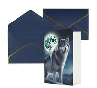 DWVTFSM Biglietto di ringraziamento con buste, biglietti di auguri per tutte le occasioni, buon compleanno, matrimonio, pensando a te, lupo sotto la luna, biglietti vuoti 10,2 x 15,2 cm