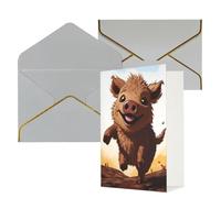 DWVTFSM Biglietto di ringraziamento con buste, biglietti di auguri per tutte le occasioni, buon compleanno, matrimonio, pensiero, animazione, cinghiale, biglietti vuoti, 10 x 15 cm