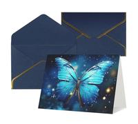 DWVTFSM Biglietto di ringraziamento con buste, biglietti di auguri per tutte le occasioni, buon compleanno, matrimonio, pensiero, biglietto blu con farfalla stellata, biglietti vuoti 10,2 x 15,2 cm