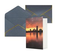 DWVTFSM Biglietto di ringraziamento con buste, biglietti di auguri per tutte le occasioni, buon compleanno, matrimonio, pensiero, Boston, Charles River, skyline della città, tramonto, biglietti vuoti