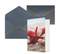 DWVTFSM Biglietto di ringraziamento con buste, biglietti di auguri per tutte le occasioni, buon compleanno, matrimonio, pensiero, rosso, stella marina, conchiglie, biglietti vuoti 10,2 x 15,2 cm
