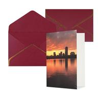 DWVTFSM Biglietto di ringraziamento con buste, biglietti di auguri per tutte le occasioni, buon compleanno, matrimonio, pensiero, Boston, Charles River, skyline della città, tramonto, biglietti vuoti