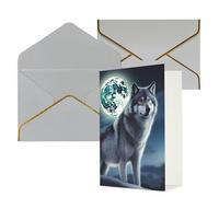 DWVTFSM Biglietto di ringraziamento con buste, biglietti di auguri per tutte le occasioni, buon compleanno, matrimonio, pensando a te, lupo sotto la luna, biglietti vuoti 10,2 x 15,2 cm