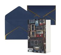 DWVTFSM Biglietto di ringraziamento con buste, biglietti di auguri per tutte le occasioni, buon compleanno, matrimonio, pensando a te, vintage, parete della radio, boombox, biglietti vuoti 10,2 x 15,2