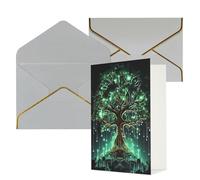DWVTFSM Biglietto di ringraziamento con buste, biglietti di auguri per tutte le occasioni, buon compleanno, matrimonio, pensiero, magico, albero verde, biglietti vuoti 10,2 x 15,2 cm