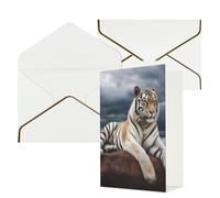DWVTFSM Biglietto di ringraziamento con buste, biglietti di auguri per tutte le occasioni, buon compleanno, matrimonio, pensiero, biglietto maestoso, tigre che riposa su una roccia con cielo nuvoloso