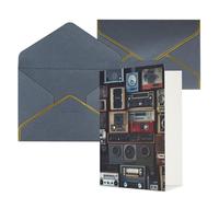 DWVTFSM Biglietto di ringraziamento con buste, biglietti di auguri per tutte le occasioni, buon compleanno, matrimonio, pensando a te, vintage, parete della radio, boombox, biglietti vuoti 10,2 x 15,2
