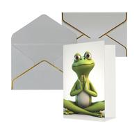 DWVTFSM Biglietto di ringraziamento con buste, biglietti di auguri per tutte le occasioni, buon compleanno, matrimonio, pensando a te, la divertente rana che fa yoga, biglietti vuoti 10,2 x 15,2 cm