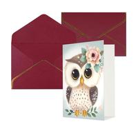 DWVTFSM Biglietto di ringraziamento con buste, biglietti di auguri per tutte le occasioni, buon compleanno, matrimonio, pensiero, simpatico gufo con fiori, biglietti vuoti 10,2 x 15,2 cm
