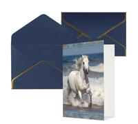 DWVTFSM Biglietto di ringraziamento con buste, biglietti di auguri per tutte le occasioni, buon compleanno, matrimonio, pensiero, biglietto bianco cavallo che corre sul mare, biglietti vuoti 10,2 x