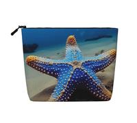 Dwvtfsm Blue Sea Star - Trousse per trucco da donna, impermeabile, in lino, organizer per cosmetici, leggera, con cerniera, organizer per pennelli da trucco