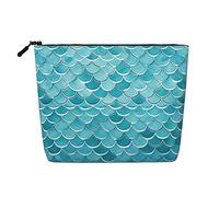 Dwvtfsm Blue Waves Squama - Borsa per il trucco da donna, impermeabile, in lino, da viaggio, leggera, con cerniera, organizer per pennelli da trucco