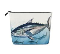 Dwvtfsm Bluefin Tonno Thunnus Borsa per il trucco da donna, in lino impermeabile, organizer per cosmetici da viaggio, leggera, con cerniera, organizer per pennelli da trucco
