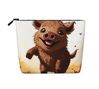 Dwvtfsm Borsa da trucco animata con cinghiale che salta, da donna, impermeabile, in lino, organizer per cosmetici, leggera, con cerniera, organizer per pennelli da trucco