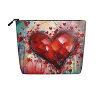 Dwvtfsm Borsa da trucco astratta a forma di cuore, da donna, impermeabile, in lino, organizer per cosmetici, leggera, con cerniera, organizer per pennelli da trucco