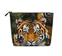 Dwvtfsm Borsa da trucco mimetica tigre da donna, organizer da viaggio in lino impermeabile leggero con cerniera borsa da toilette organizer per pennelli da trucco
