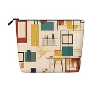 Dwvtfsm Borsa da trucco moderna di metà secolo per donne, organizer da viaggio in lino impermeabile leggero con cerniera borsa da toilette organizer per pennelli da trucco