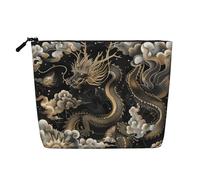Dwvtfsm Borsa da trucco nera con drago cinese da donna, organizer per cosmetici da viaggio in lino impermeabile leggero con cerniera borsa da toilette organizer per pennelli da trucco