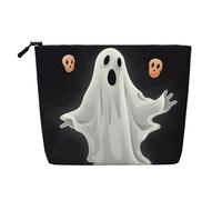 Dwvtfsm Borsa da trucco nera e fantasma di Halloween per donne, organizer per cosmetici da viaggio in lino impermeabile leggero con cerniera borsa da toilette organizer per pennelli da trucco
