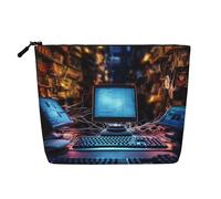 Dwvtfsm Borsa da trucco per computer e Internet, da donna, impermeabile, in lino, organizer per cosmetici, leggera, con cerniera, organizer per pennelli da trucco