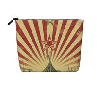 Dwvtfsm Borsa da trucco vintage con sfondo da circo per donne, organizer per cosmetici da viaggio in lino impermeabile leggero con cerniera borsa da toilette organizer per pennelli da trucco
