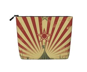 Dwvtfsm Borsa da trucco vintage con sfondo da circo per donne, organizer per cosmetici da viaggio in lino impermeabile leggero con cerniera borsa da toilette organizer per pennelli da trucco