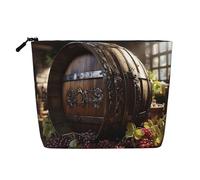 Dwvtfsm Borsa per il trucco a botte di vino rosso, da donna, impermeabile, in lino, organizer per cosmetici, leggera, con cerniera, organizer per pennelli da trucco