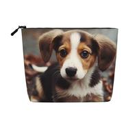 Dwvtfsm Borsa per il trucco a forma di cane carino per donne, organizer da viaggio in lino impermeabile leggero con cerniera borsa da toilette organizer per pennelli da trucco