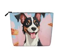 Dwvtfsm Borsa per il trucco a forma di cane Rat Terrier, da donna, impermeabile, in lino, da viaggio, leggera, con cerniera, organizer per pennelli da trucco