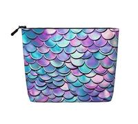 Dwvtfsm Borsa per il trucco a forma di sirena ad acquerello, da donna, impermeabile, in lino, da viaggio, leggera, con cerniera, organizer per pennelli da trucco