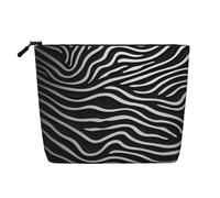 Dwvtfsm Borsa per il trucco a grana bianca e nera per le donne, organizer da viaggio in lino impermeabile leggero con cerniera borsa da toilette organizer per pennelli da trucco