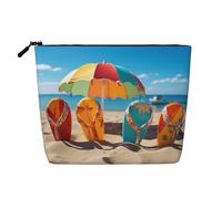 Dwvtfsm Borsa per il trucco colorata con infradito da spiaggia, da donna, impermeabile, in lino, organizer per cosmetici da viaggio, leggera, con cerniera, organizer per pennelli da trucco