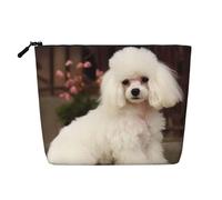 Dwvtfsm Borsa per il trucco con barboncino francese, da donna, impermeabile, in lino, organizer per cosmetici da viaggio, leggera, con cerniera, organizer per pennelli da trucco