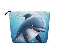 Dwvtfsm Borsa per il trucco con delfino da donna, impermeabile, in lino, organizer per cosmetici, leggera, con cerniera, organizer per pennelli da trucco