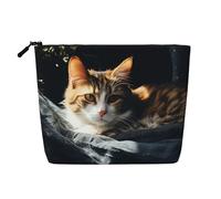 Dwvtfsm Borsa per il trucco con gatto che riposa, da donna, impermeabile, in lino, organizer per cosmetici da viaggio, leggera, con cerniera, organizer per pennelli da trucco