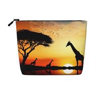 Dwvtfsm Borsa per il trucco con giraffa al tramonto, da donna, impermeabile, in lino, organizer per cosmetici, leggera, con cerniera, organizer per pennelli da trucco