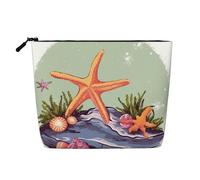 Dwvtfsm Borsa per il trucco con illustrazione di stelle marine e alghe per donne, organizer per cosmetici da viaggio in lino impermeabile leggero con cerniera borsa da toilette organizer per pennelli