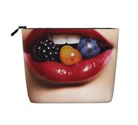Dwvtfsm Borsa per il trucco con labbra con frutta per donne, organizer da viaggio in lino impermeabile leggero con cerniera borsa da toilette organizer per pennelli da trucco