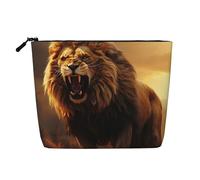 Dwvtfsm Borsa per il trucco con leone ruggente arrabbiato per donne, organizer per cosmetici da viaggio in lino impermeabile leggero con cerniera borsa da toilette organizer per pennelli da trucco