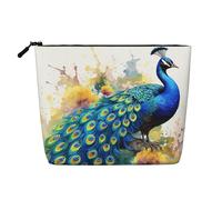 Dwvtfsm Borsa per il trucco con pittura ad acquerello di pavone per donne, organizer per cosmetici da viaggio in lino impermeabile leggero con cerniera borsa da toilette organizer per pennelli da