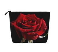 Dwvtfsm Borsa per il trucco con sfondo nero rosa rossa per donne, organizer per cosmetici da viaggio in lino impermeabile leggero con cerniera borsa da toilette organizer per pennelli da trucco