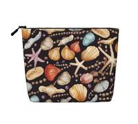 Dwvtfsm Borsa per il trucco con stampa di perle e conchiglie per donne, organizer per cosmetici da viaggio in lino impermeabile leggero con cerniera borsa da toilette organizer per pennelli da trucco