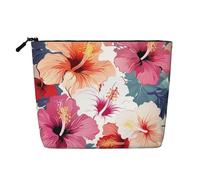 Dwvtfsm Borsa per il trucco con stampa floreale hawaiana per donne, organizer per cosmetici da viaggio in lino impermeabile leggero con cerniera borsa da toilette organizer per pennelli da trucco