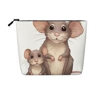 Dwvtfsm Borsa per il trucco con topi madre e bambino per donne, organizer per cosmetici da viaggio in lino impermeabile leggero con cerniera borsa da toilette organizer per pennelli da trucco