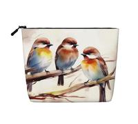 Dwvtfsm Borsa per il trucco con uccelli che riposano sul ramo di un albero per donne, organizer da viaggio in lino impermeabile leggero con cerniera borsa da toilette organizer per pennelli da trucco
