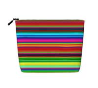 Dwvtfsm Borsa per il trucco da donna a righe messicane colorate, organizer per cosmetici da viaggio in lino impermeabile leggero con cerniera borsa da toilette organizer per pennelli da trucco
