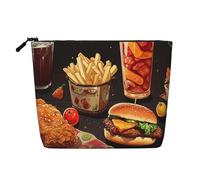Dwvtfsm Borsa per il trucco da donna, borsa per il trucco per hamburger con gambe di pollo, organizer per cosmetici da viaggio in lino impermeabile, leggera, con cerniera, organizer per pennelli da