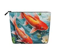 Dwvtfsm Borsa per il trucco da donna con carpa rossa giapponese, impermeabile, in lino, organizer per cosmetici, leggera, con cerniera, organizer per pennelli da trucco