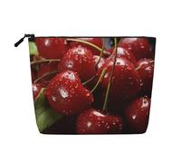 Dwvtfsm Borsa per il trucco da donna, con ciliegie rosse, impermeabile, in lino, organizer per cosmetici, leggera, con cerniera, organizer per pennelli da trucco